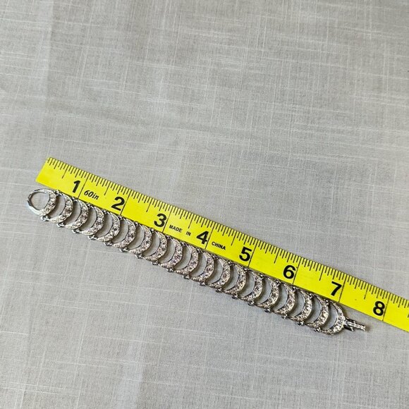 Vintage Monet Silver Tone Crescent Moon Rhinestone Bracelet - Picture 4 of 10